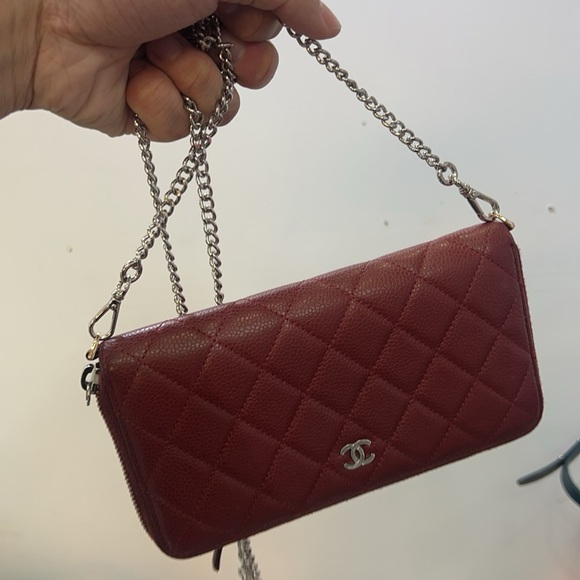 Chanel Burgundy Quilted Leather Chain Wallet - Picture 2 of 8
